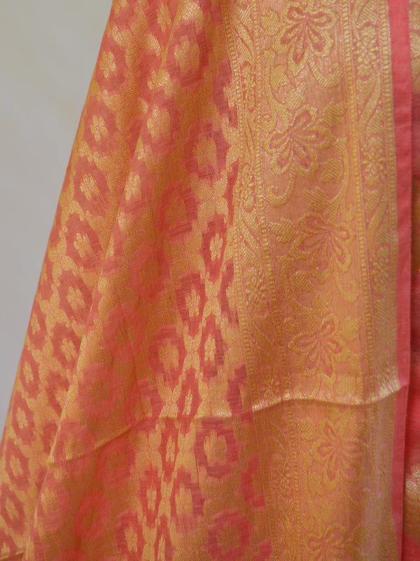 Banarasee Salwar Kameez Cotton Silk Gold Zari Buti Woven Fabric-Peach