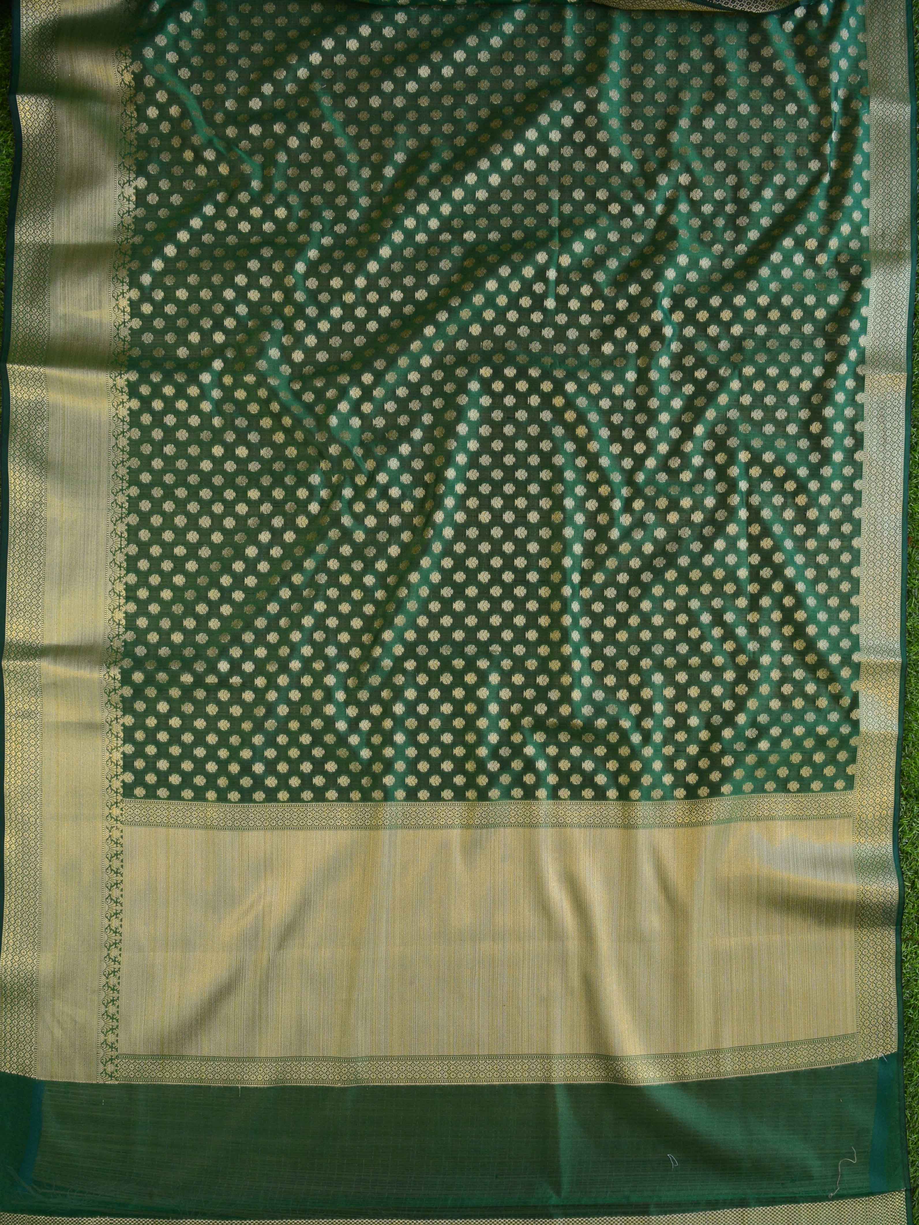 Banarasee Cotton Silk  Saree With Zari Buti & Border-Green