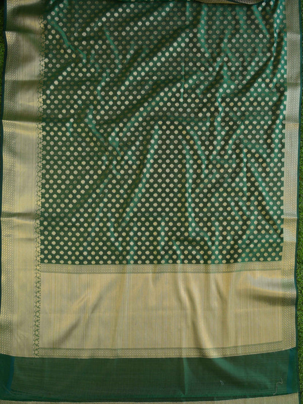 Banarasee Cotton Silk  Saree With Zari Buti & Border-Green