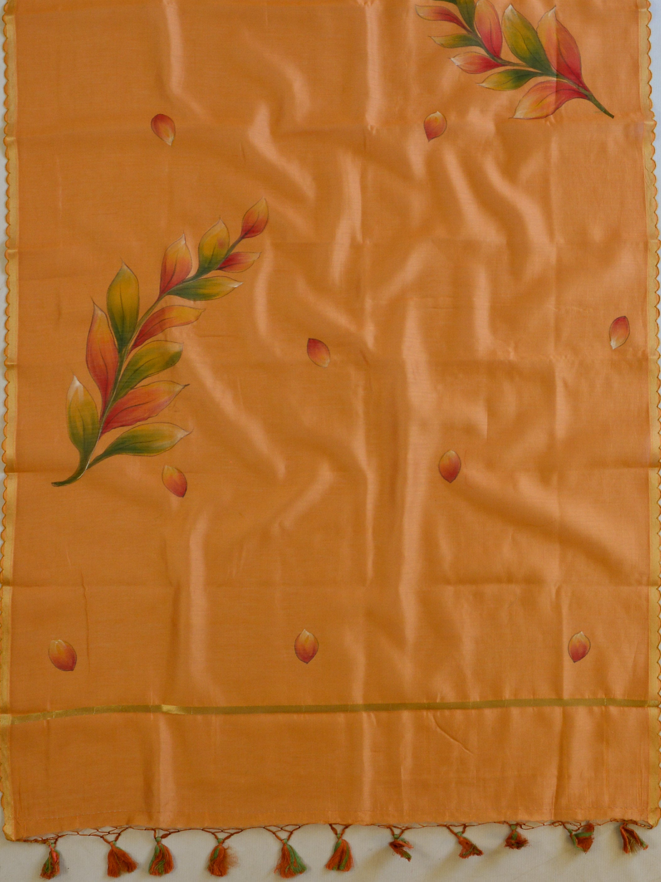 Banarasee Pure Chanderi Silk Hand-painted Salwar Kameez Set-Rust