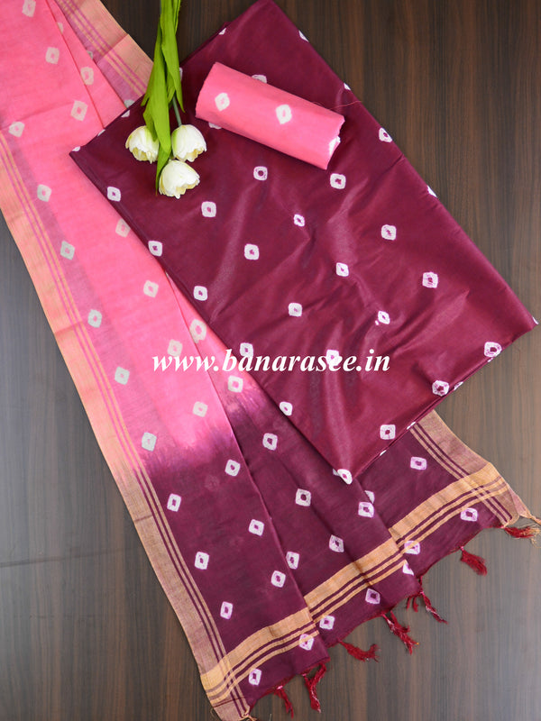 Bhagalpuri Salwar Kameez Glossy Cotton Silk Shibori Dye Fabric-Maroon & Pink