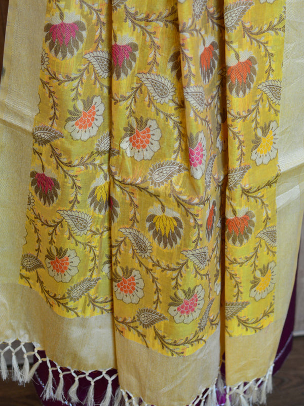 Banarasee Cotton Silk Multicolor Resham Work Dupatta-Yellow