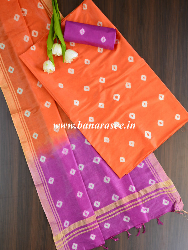 Bhagalpuri Salwar Kameez Glossy Cotton Silk Shibori Dye Fabric-Orange & Pink