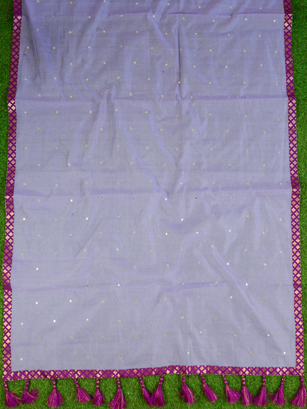 Banarasee Handloom Chanderi Brocade Border Saree With Mirror Work & Brocade Blouse-Purple