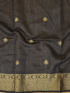 Banarasee Handwoven Pure Muga Silk Sari Buti With Floral Border & Pallu-Red