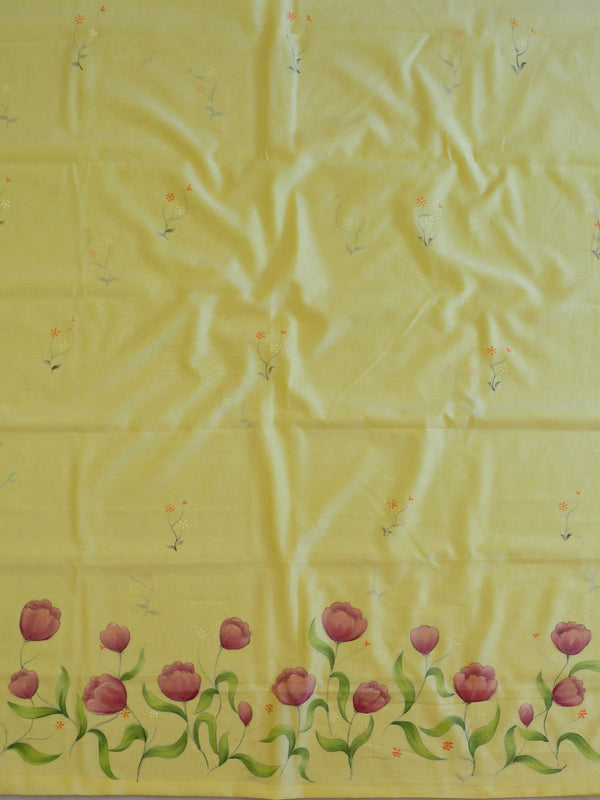 Banarasee Pure Chanderi Silk Hand-painted Salwar Kameez Set-Yellow