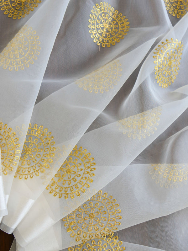 Banarasee Embroidered Gold Buta Design Organza Dupatta-White