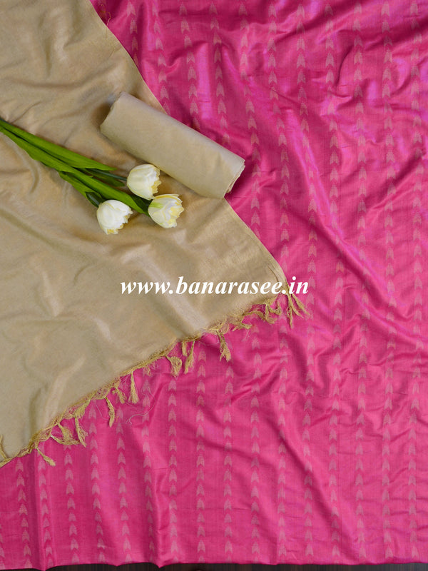 Handloom Khadi Cotton Dobby Pattern Salwar Kameez Dupatta Set-Pink & Beige