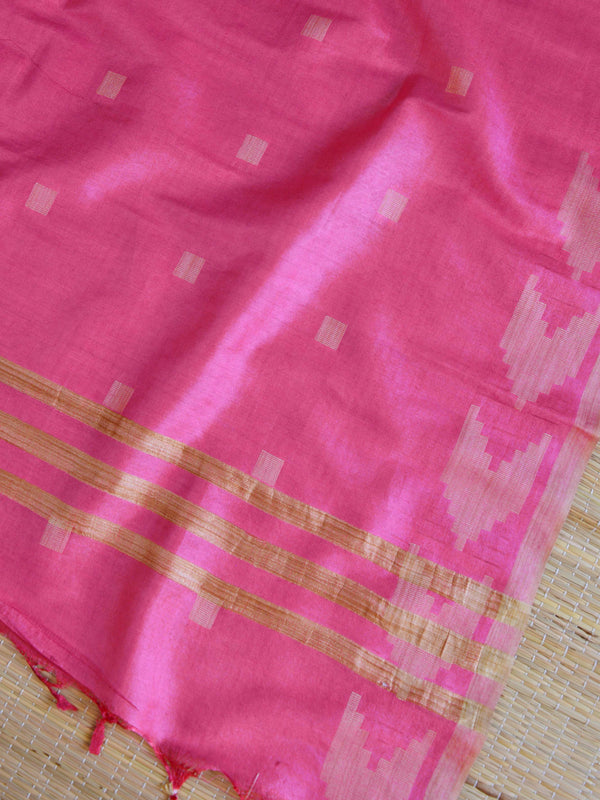Handloom Silk Cotton Ghichha Woven Salwar Kameez Dupatta Set-Pink