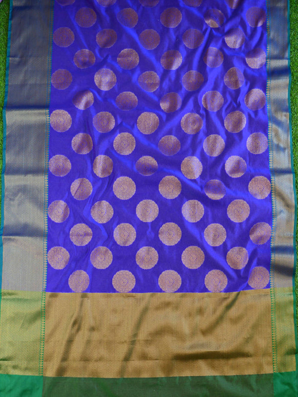 Banarasee Cotton Silk Mix Saree With Antique Zari Buta Design-Royal Blue