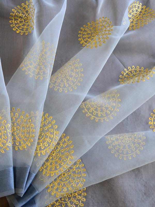 Banarasee Embroidered Gold Buta Design Organza Dupatta-Grey