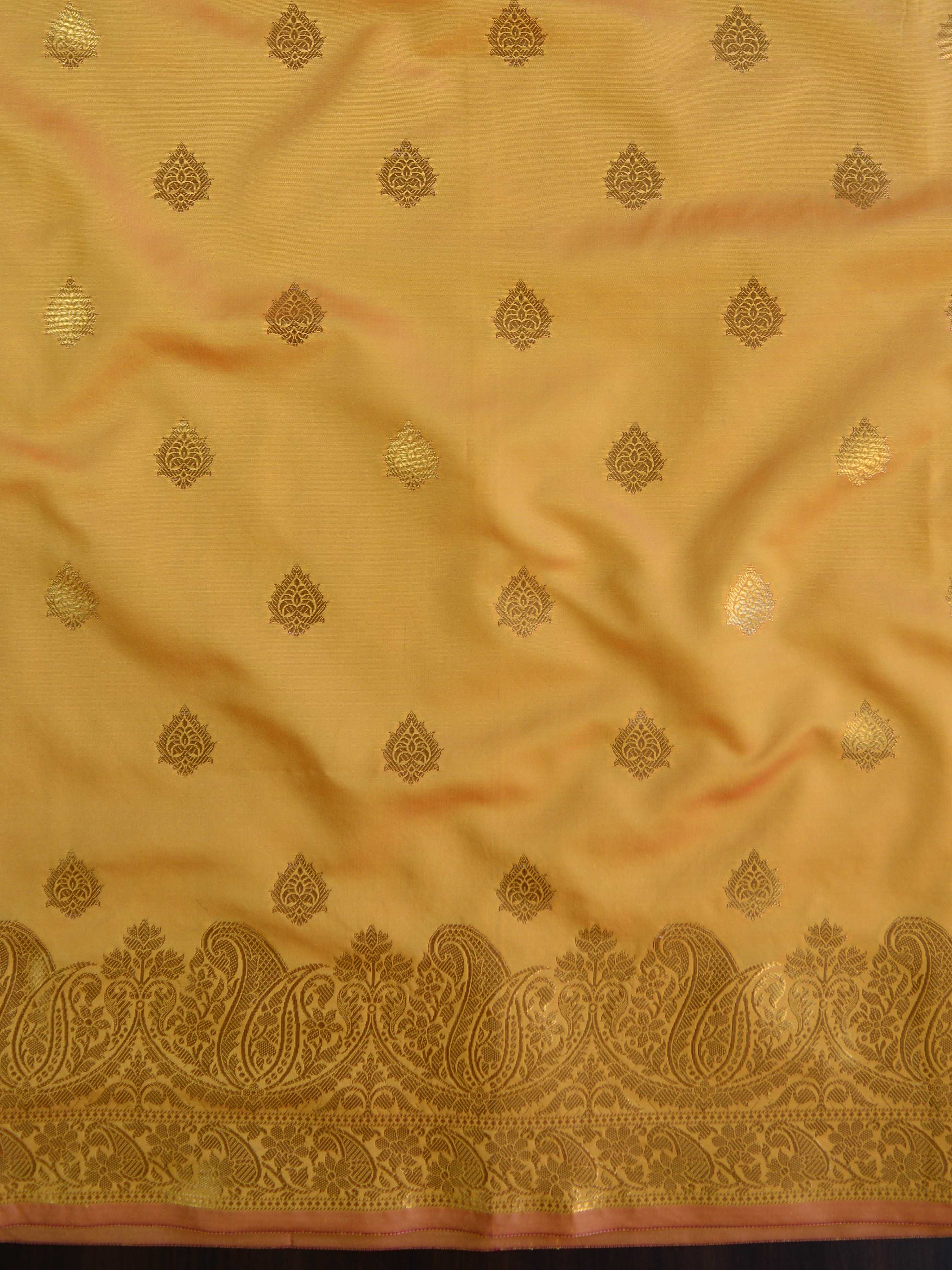 Banarasee Cotton Silk Salwar Kameez Fabric & Dupatta-Yellow