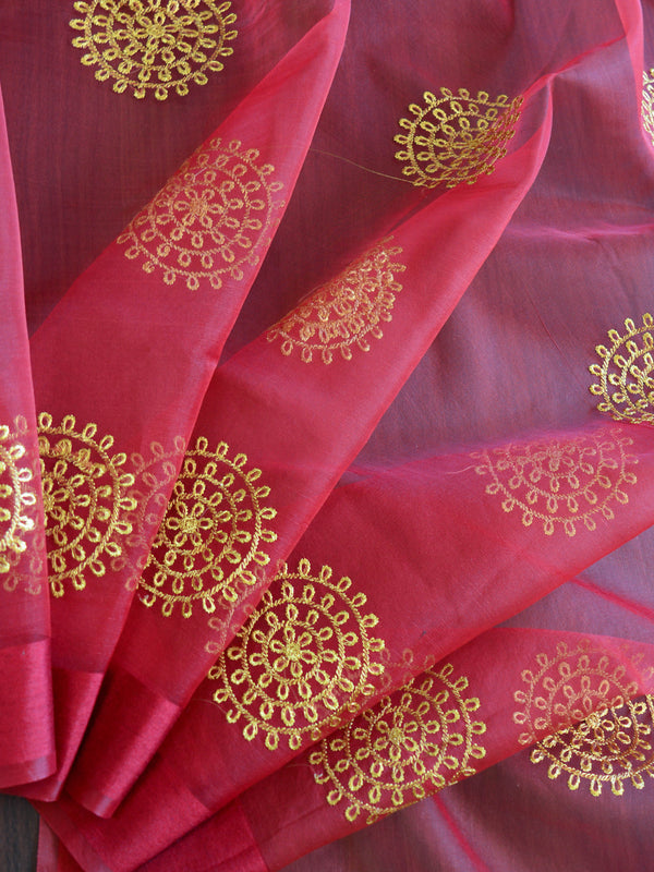 Banarasee Embroidered Gold Buta Design Organza Dupatta-Maroon