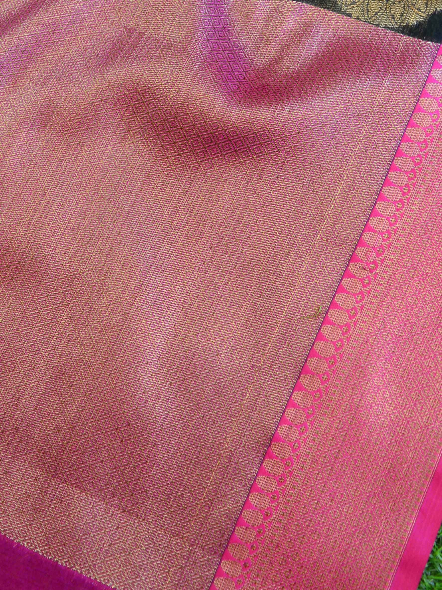 Banarasee Cotton Silk Mix Saree With Antique Zari Buta Design-Black