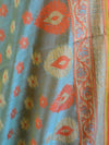 Banarasee Salwar Kameez Cotton Silk Fabric With Contrast Blue Meena Dupatta-Peach