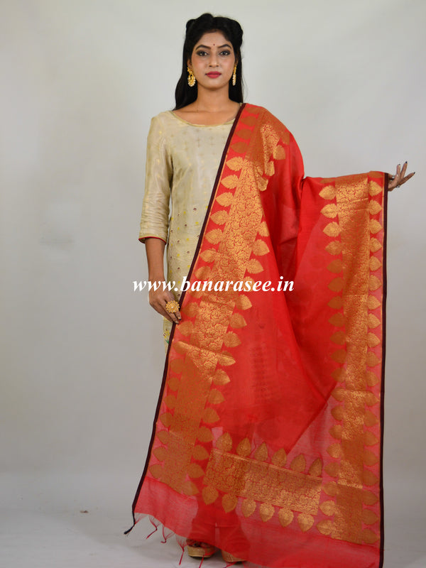 Banarasee Chanderi Cotton Dupatta-Red