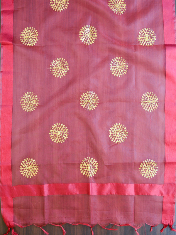 Banarasee Embroidered Gold Buta Design Organza Dupatta-Maroon