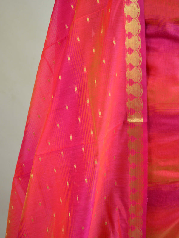 Banarasee Chanderi Cotton Stripes Salwar Kameez  Fabric With Dupatta-Pink