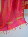 Banarasee Chanderi Cotton Stripes Salwar Kameez  Fabric With Dupatta-Pink