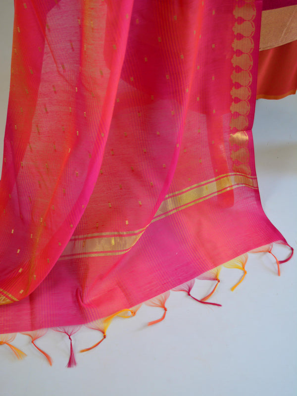 Banarasee Chanderi Cotton Stripes Salwar Kameez  Fabric With Dupatta-Pink