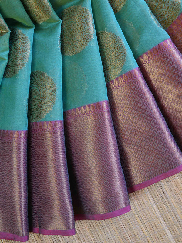Banarasee Cotton Silk Mix Saree With Antique Zari Buta Design-Blue