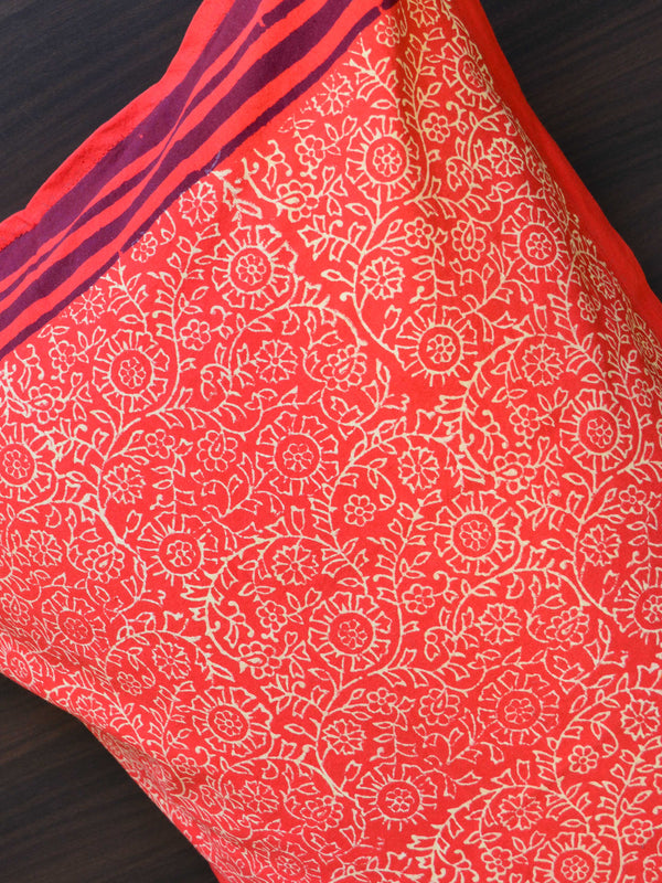 20x20  Cotton Handblock Printed King Size Bedsheet-Brown & Red