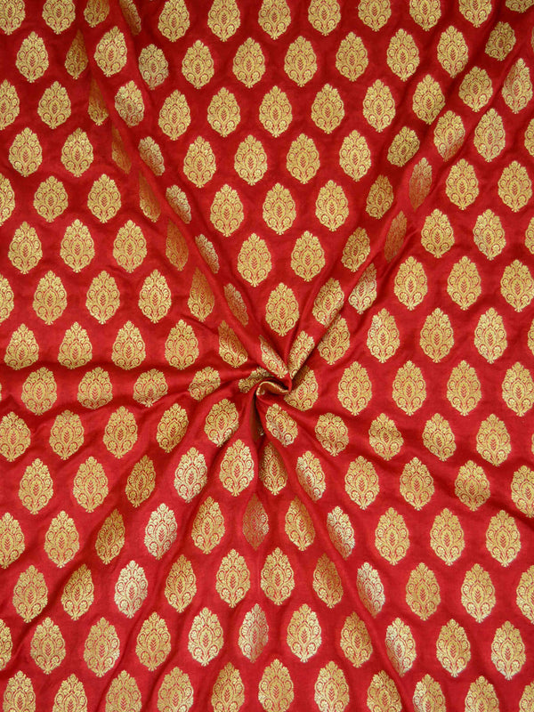 Banarasee Zari Buti Semi Silk Fabric-Maroon