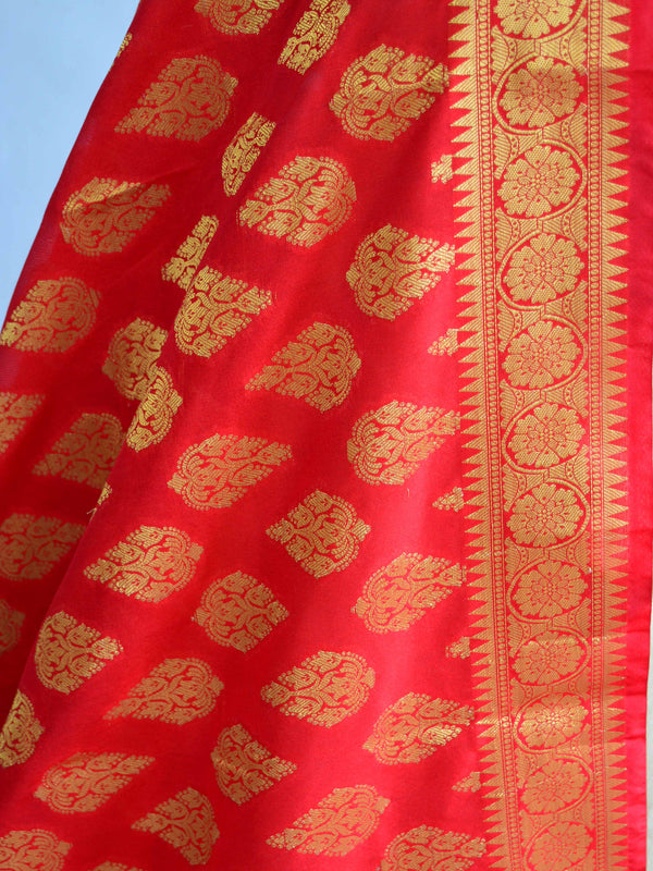 Banarasee Art Silk Dupatta With Drop Motif Design-Red
