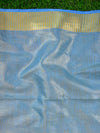 Banarasee Handloom Pure Linen By Tissue Embroidered Saree-Blue(Gold Tone)