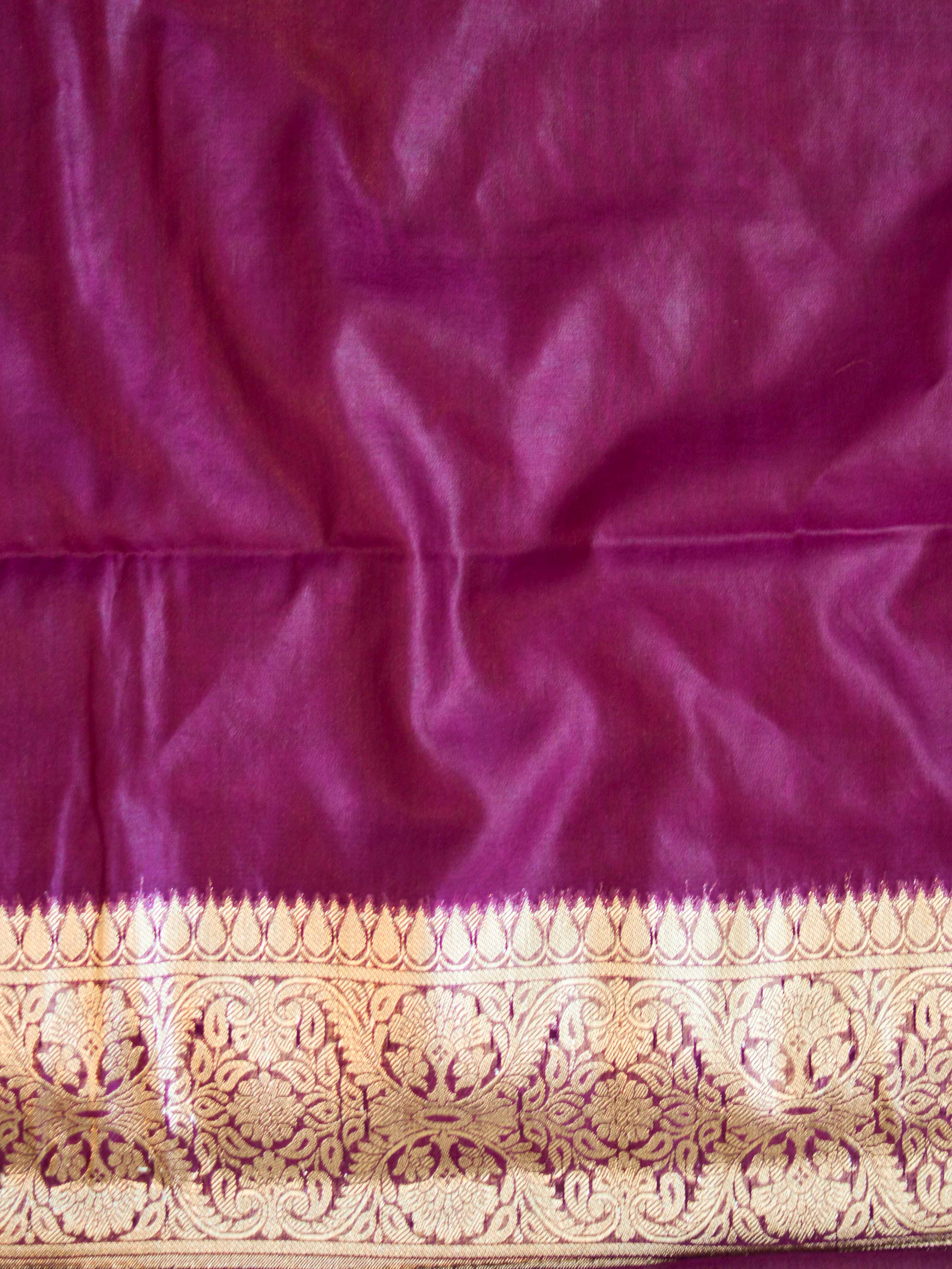 Banarasee Faux Georgette Saree With Zari Jaal Work & Floral Border-Violet