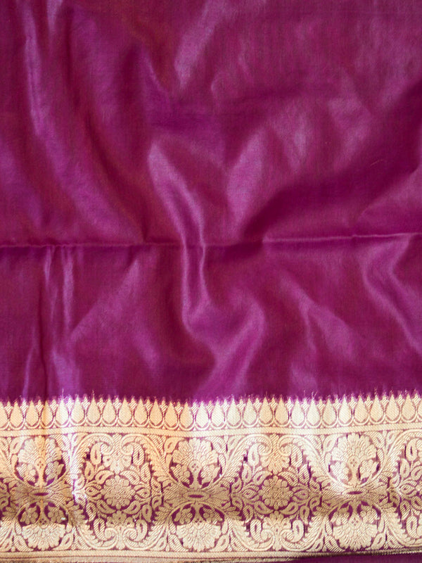 Banarasee Faux Georgette Saree With Zari Jaal Work & Floral Border-Violet