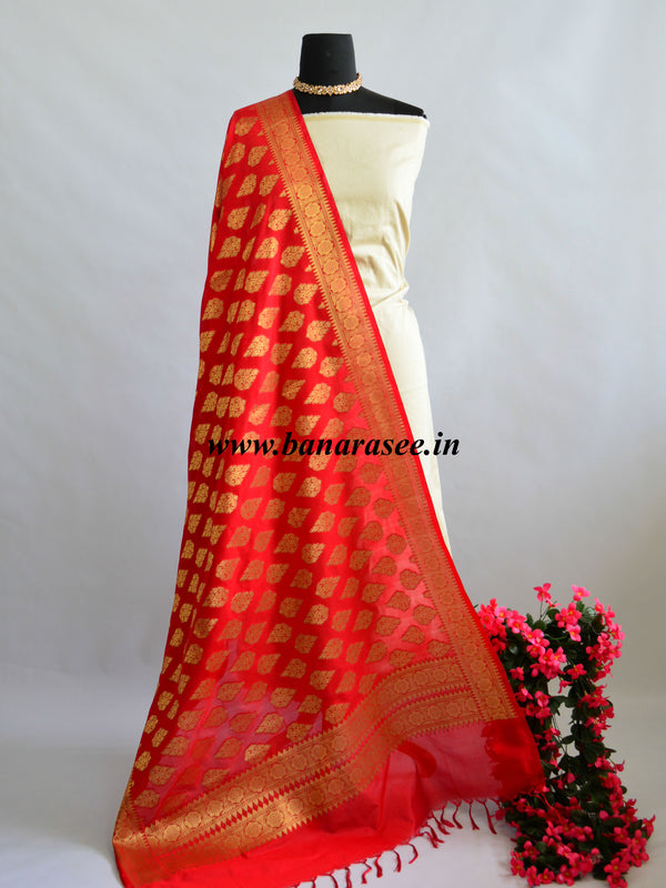 Banarasee Art Silk Dupatta With Drop Motif Design-Red