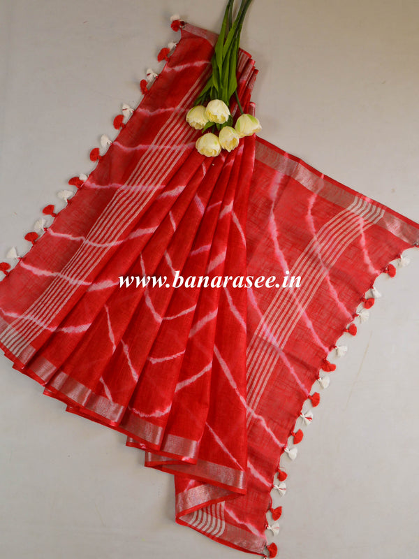 Bhagalpur Linen Cotton Shibori-Dyed Dupatta-Red