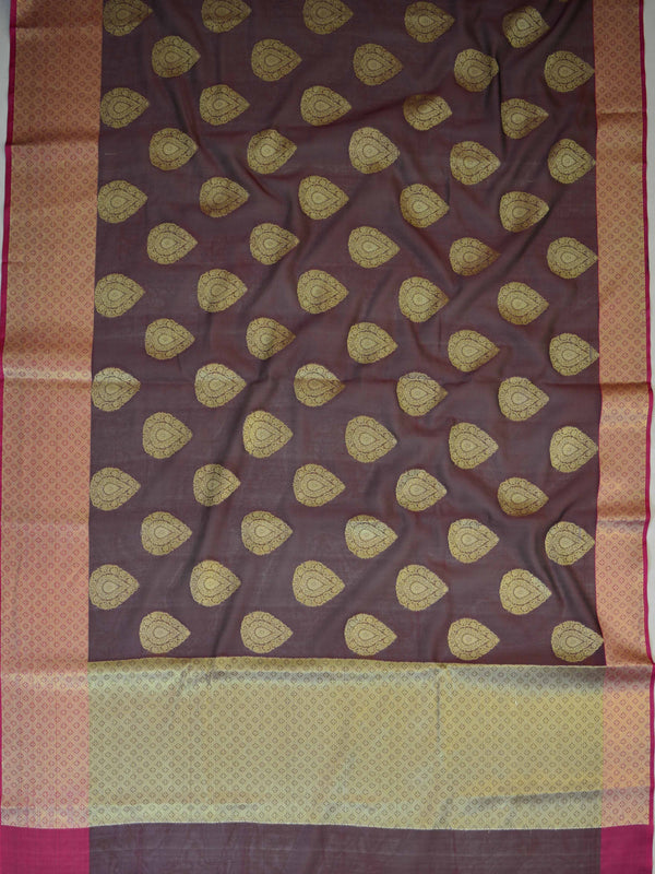 Banarasee Cotton Silk Mix Saree With Zari Buta Design-Maroon