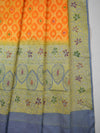 Banarasee Cotton Silk Zari Woven Hand-Painted Salwar Kameez Dupatta Set-Grey & Orange