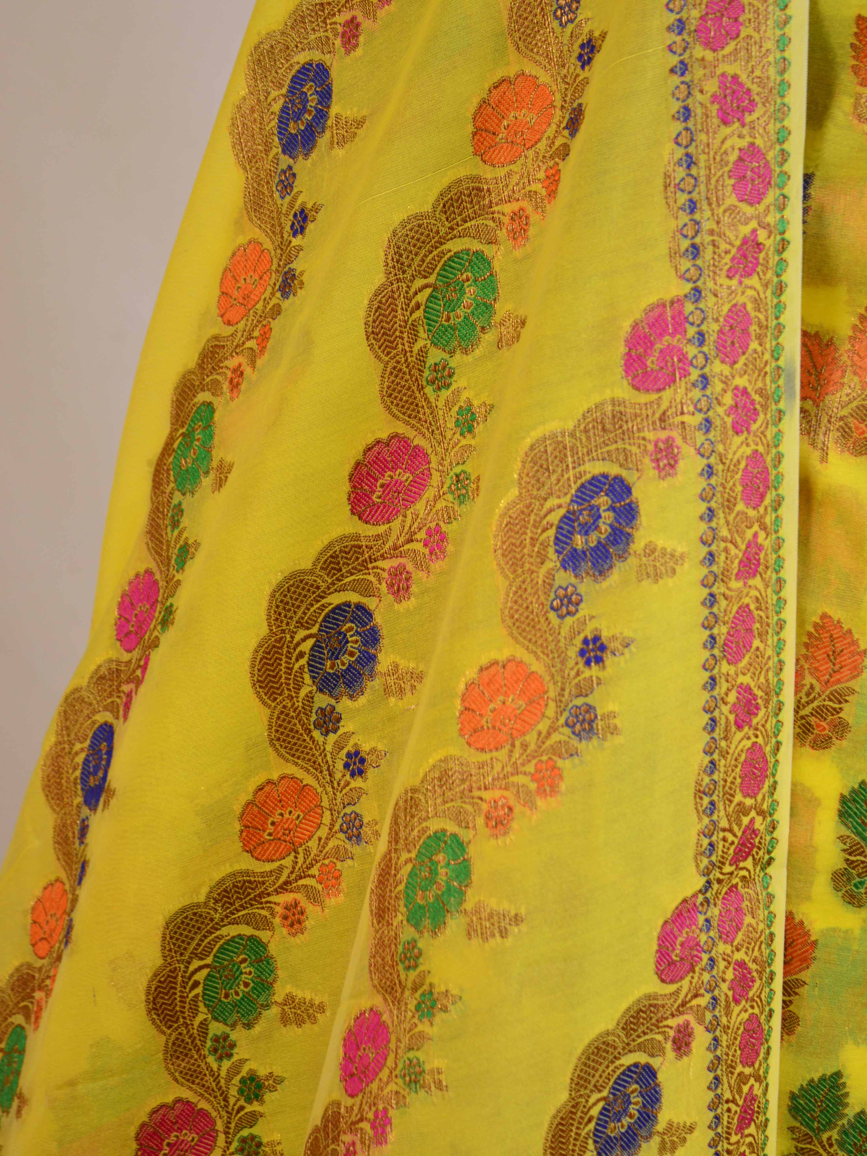 Banarasee Semi Silk Salwar Kameez Dupatta Set Meena & Zari Design-Bright Yellow
