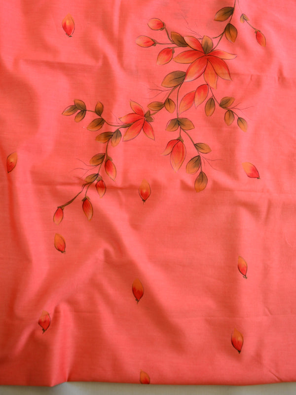 Banarasee Pure Chanderi Silk Hand-painted Salwar Kameez Set-Peach