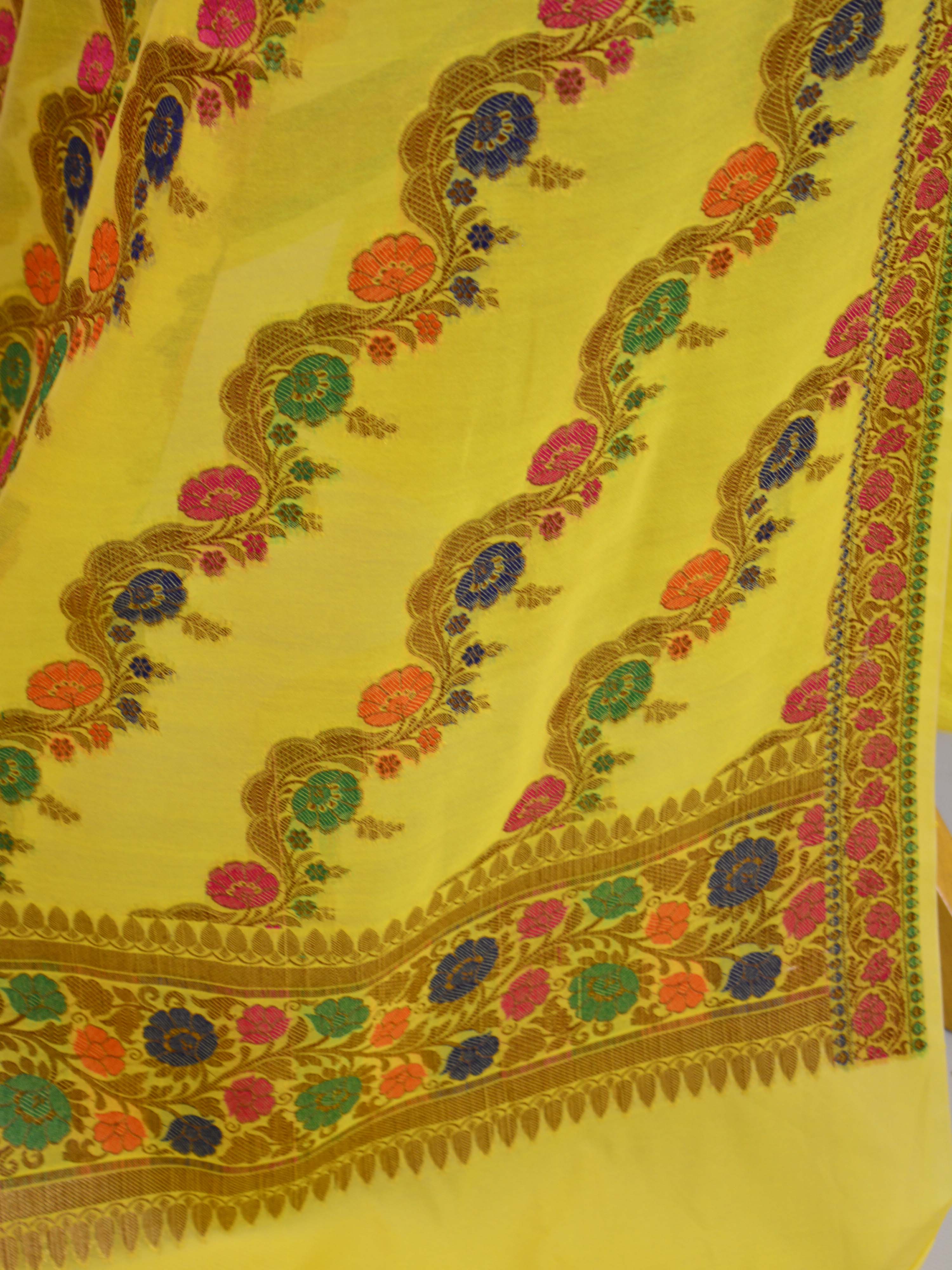 Banarasee Semi Silk Salwar Kameez Dupatta Set Meena & Zari Design-Bright Yellow