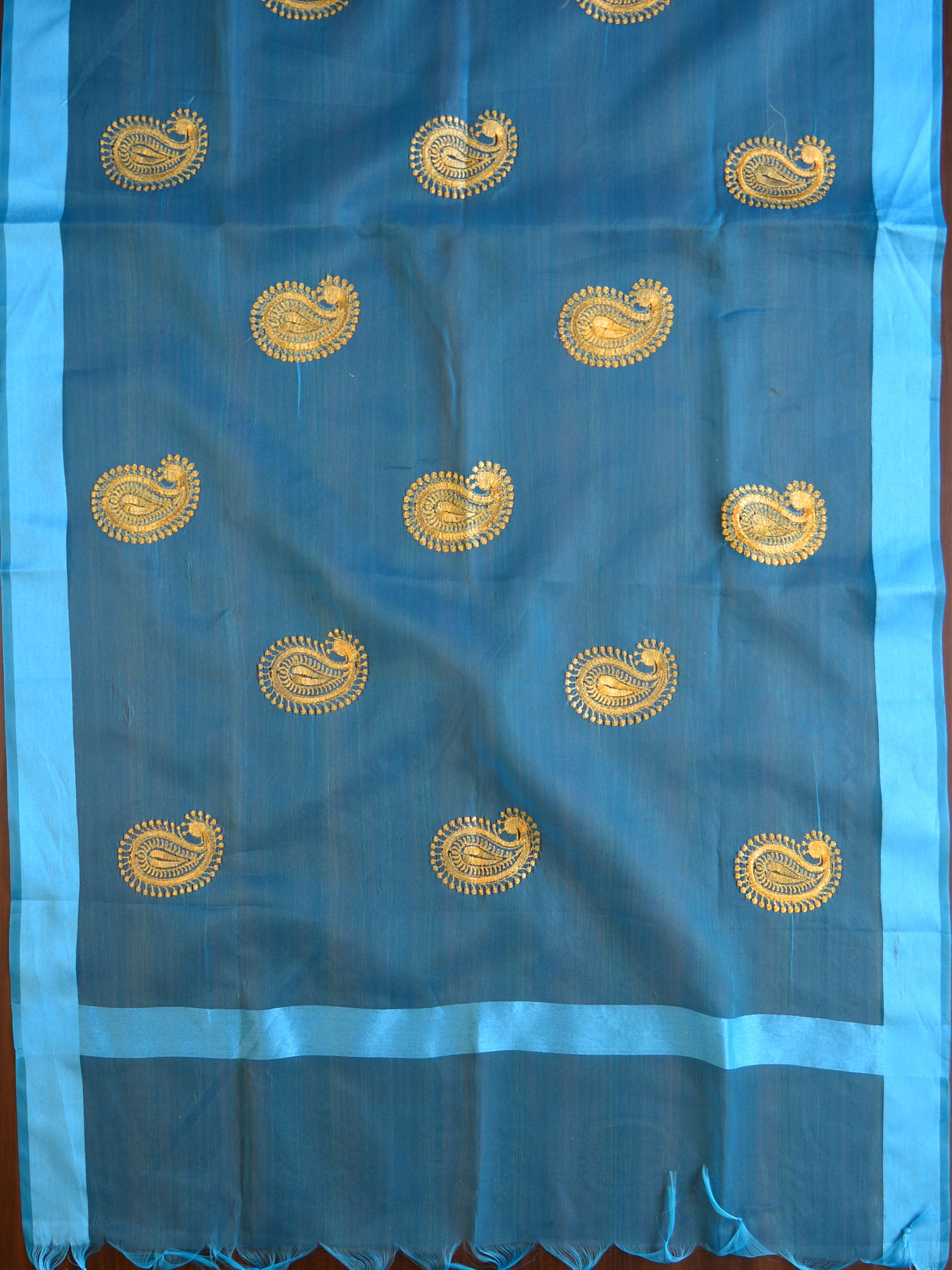 Banarasee Embroidered Gold Buta Design Organza Dupatta-Blue