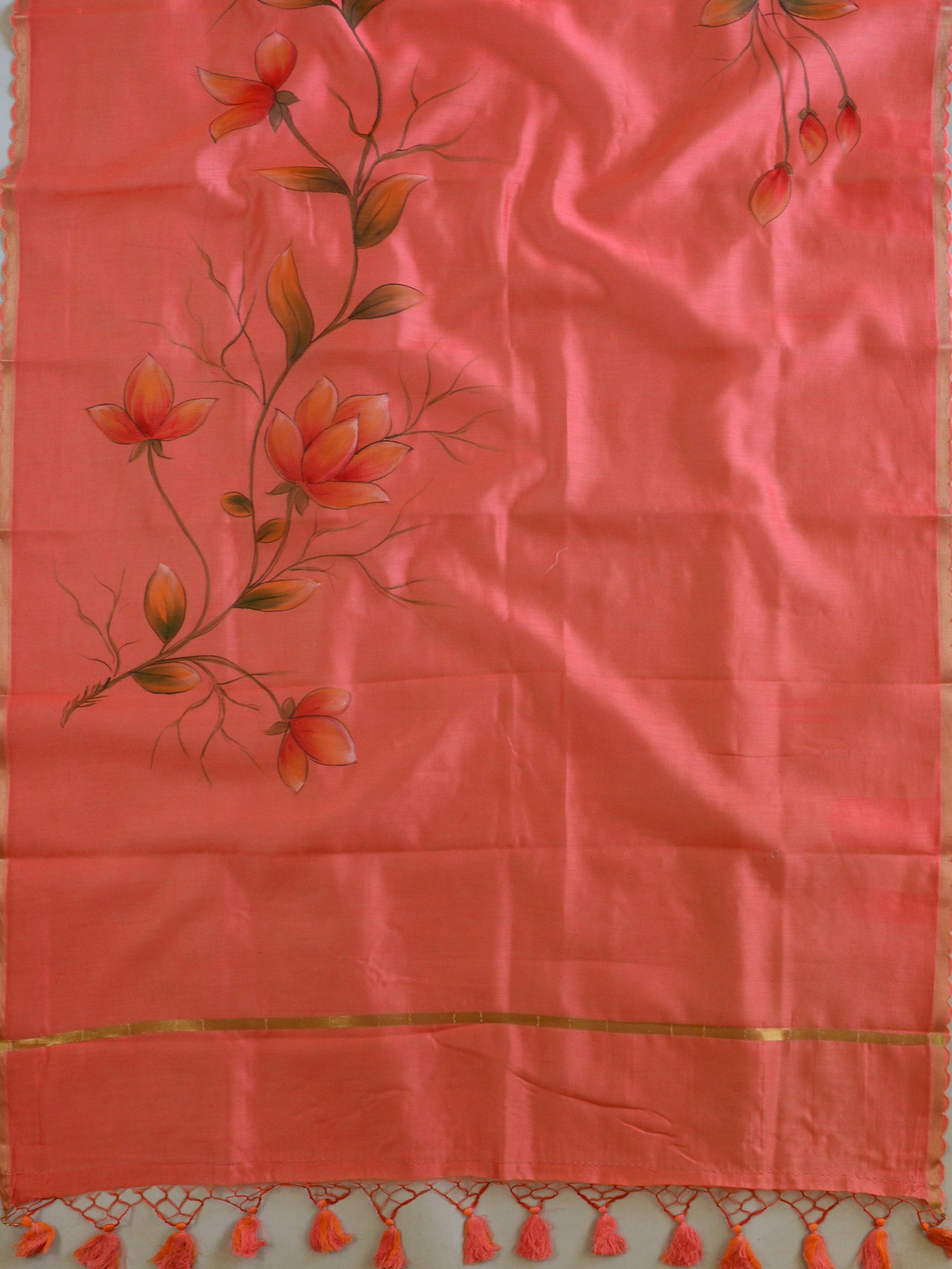 Banarasee Pure Chanderi Silk Hand-painted Salwar Kameez Set-Peach