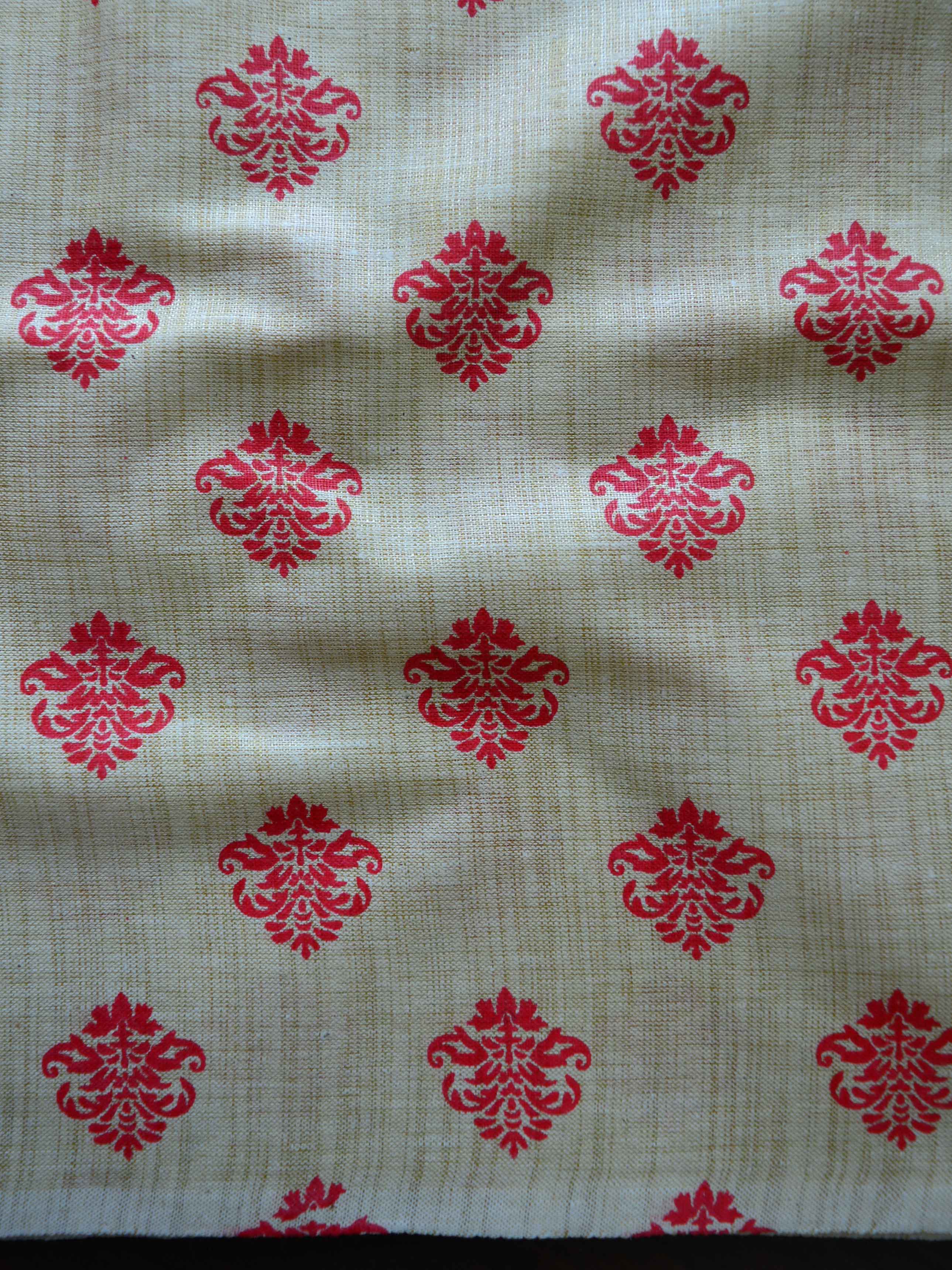 Handloom Block Printed Khadi Cotton Salwar Kameez Dupatta Set-Orange & Beige