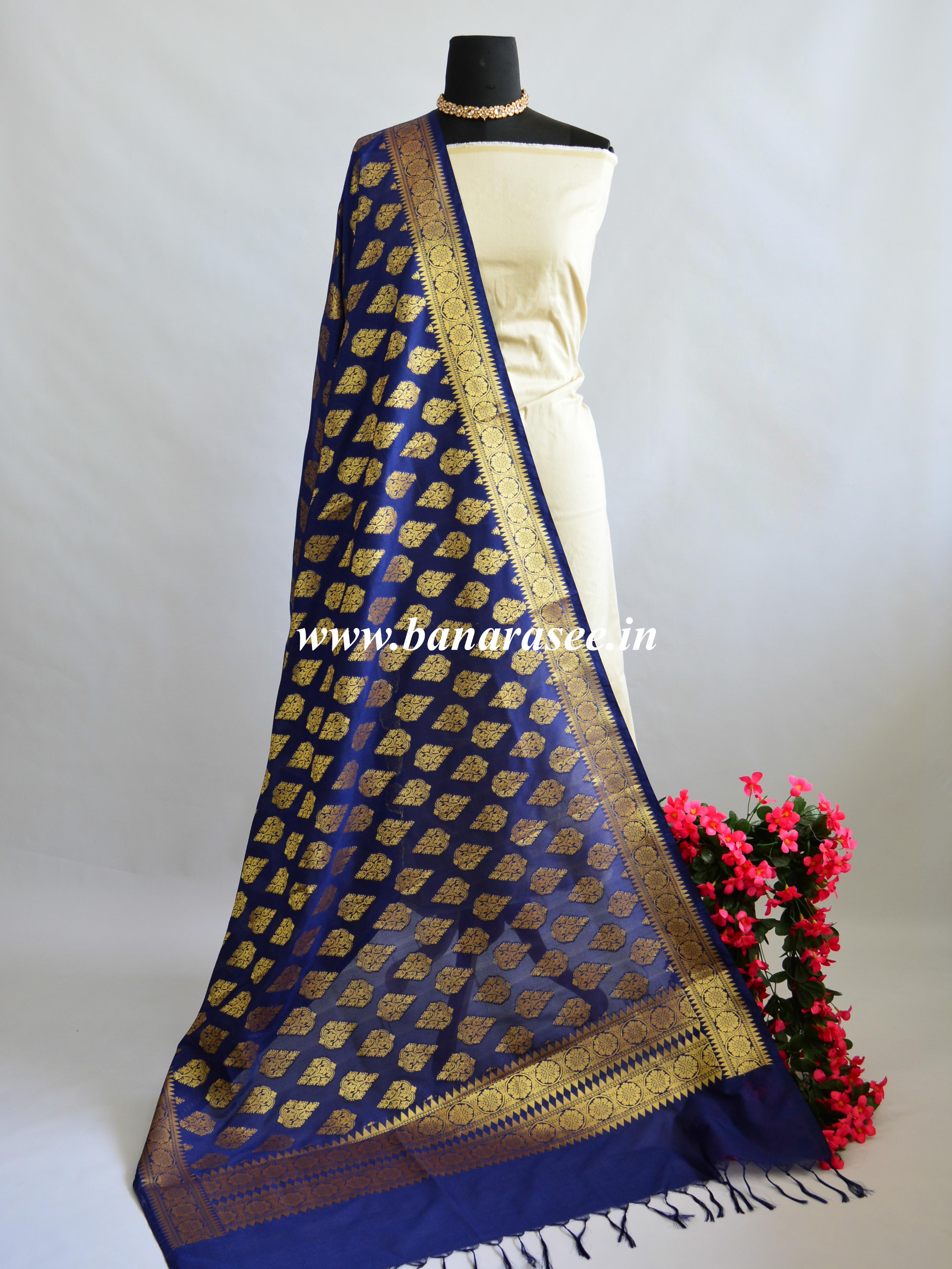 Banarasee Art Silk Dupatta With Drop Motif Design-Deep Blue