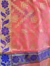 Banarasee Cotton Mix Sari With Resham Floral Border-Pink