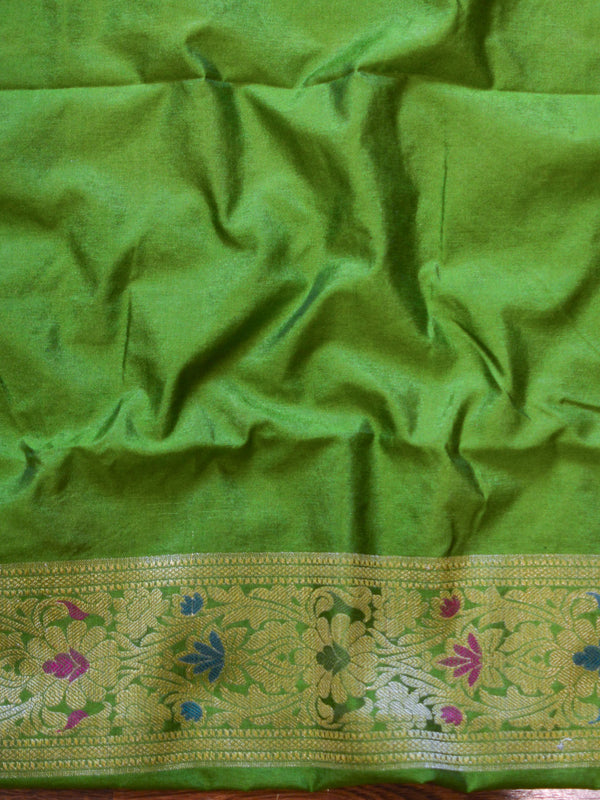 Banarasee Handwoven Semi Silk Saree With Buta Design-Purple & Green