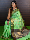 Banarasee Art Silk Saree With Buta Design & Contrast Border-Green
