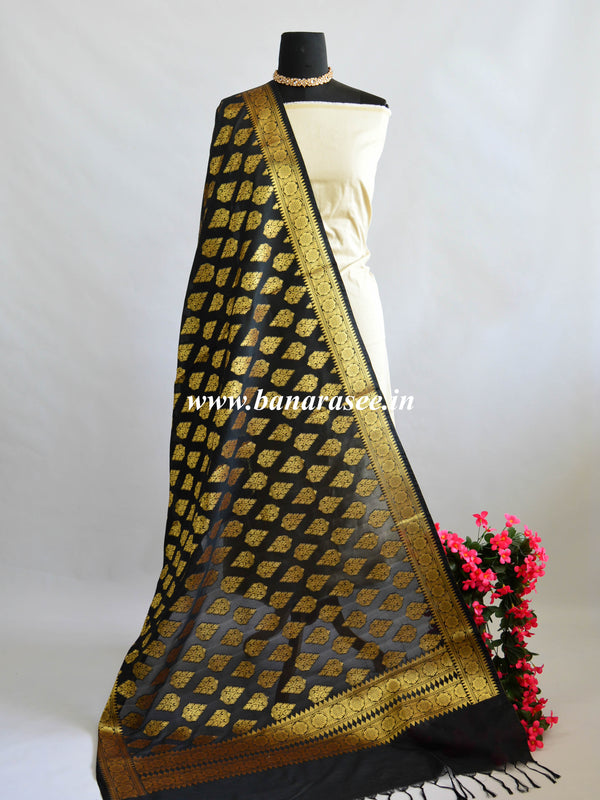 Banarasee Art Silk Dupatta With Drop Motif Design-Black