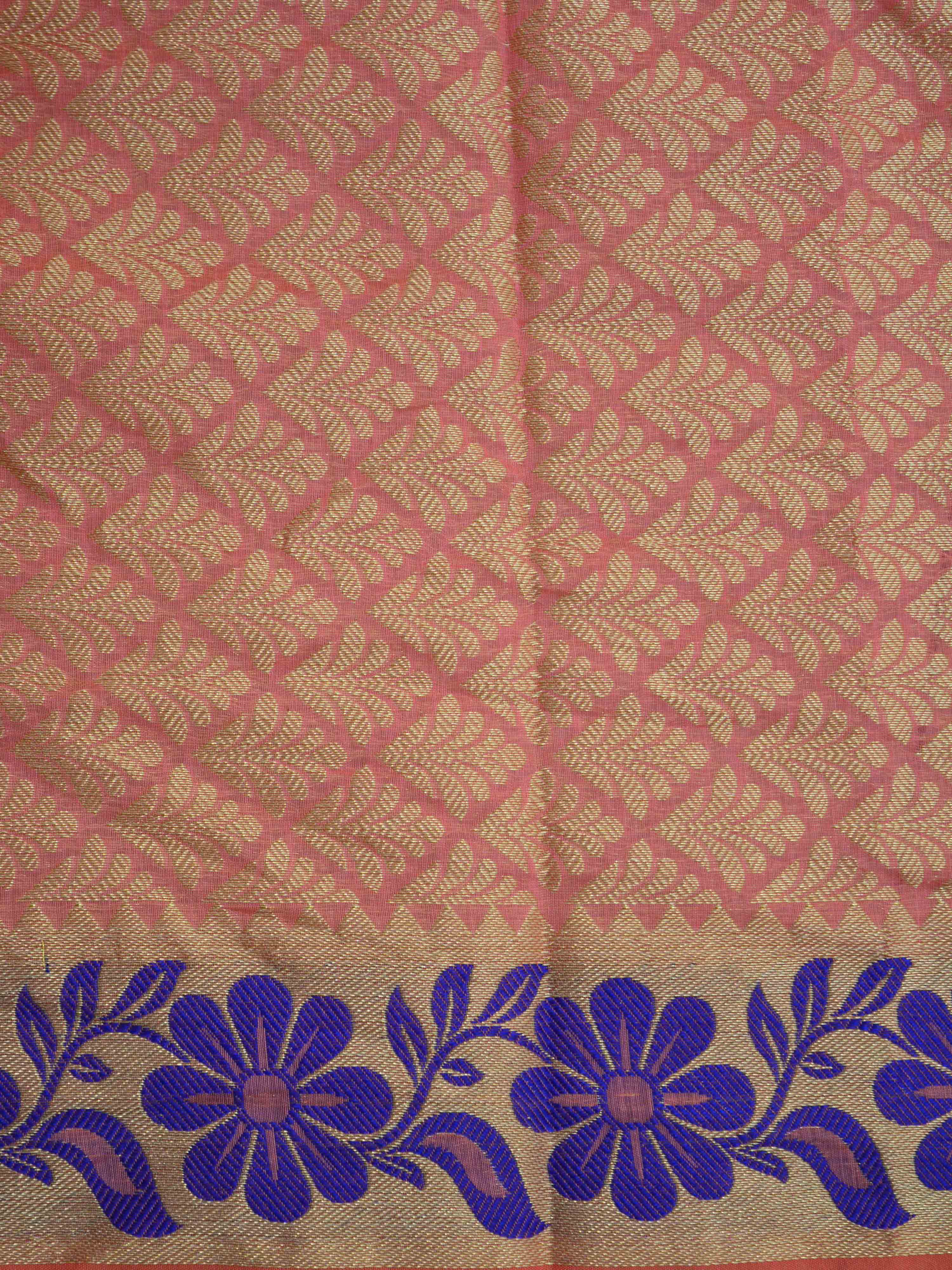 Banarasee Cotton Mix Saree With Resham Floral Border-Pink