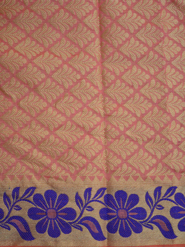 Banarasee Cotton Mix Saree With Resham Floral Border-Pink