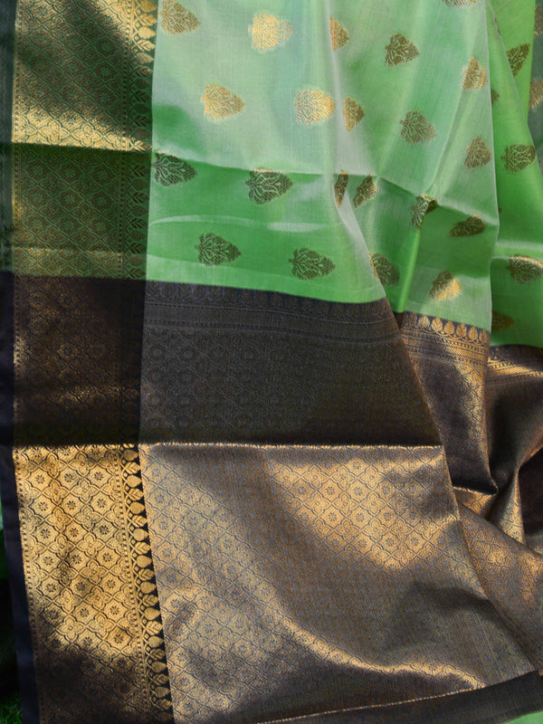 Banarasee Art Silk Saree With Buta Design & Contrast Border-Green