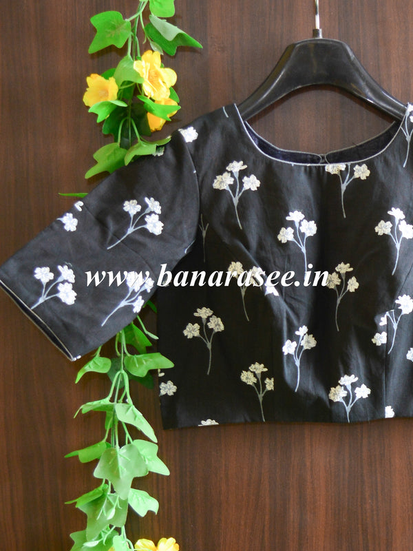 Pure Cotton Handblock Printed Blouse-Black